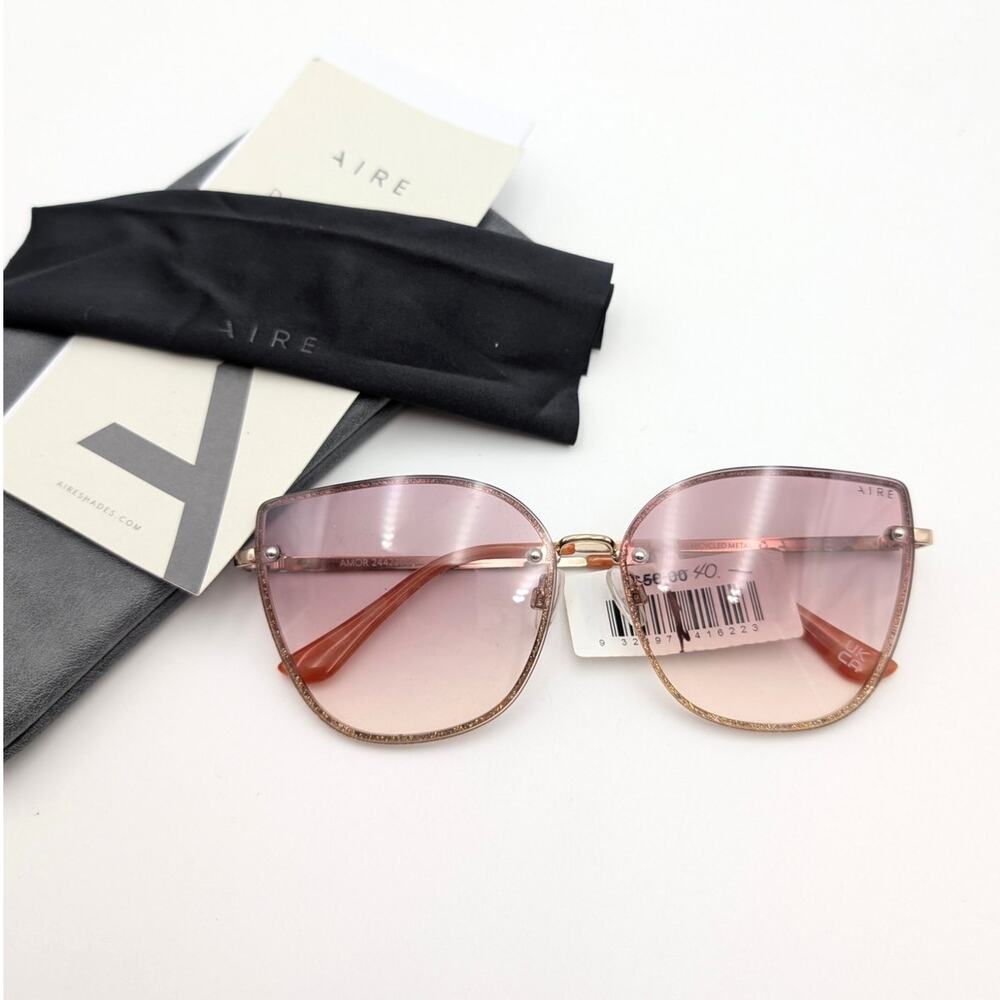 Aire Amor Cat Eye Sunglasses Glitter Rim Bright Gold Shimmer/Brown Grad L Size